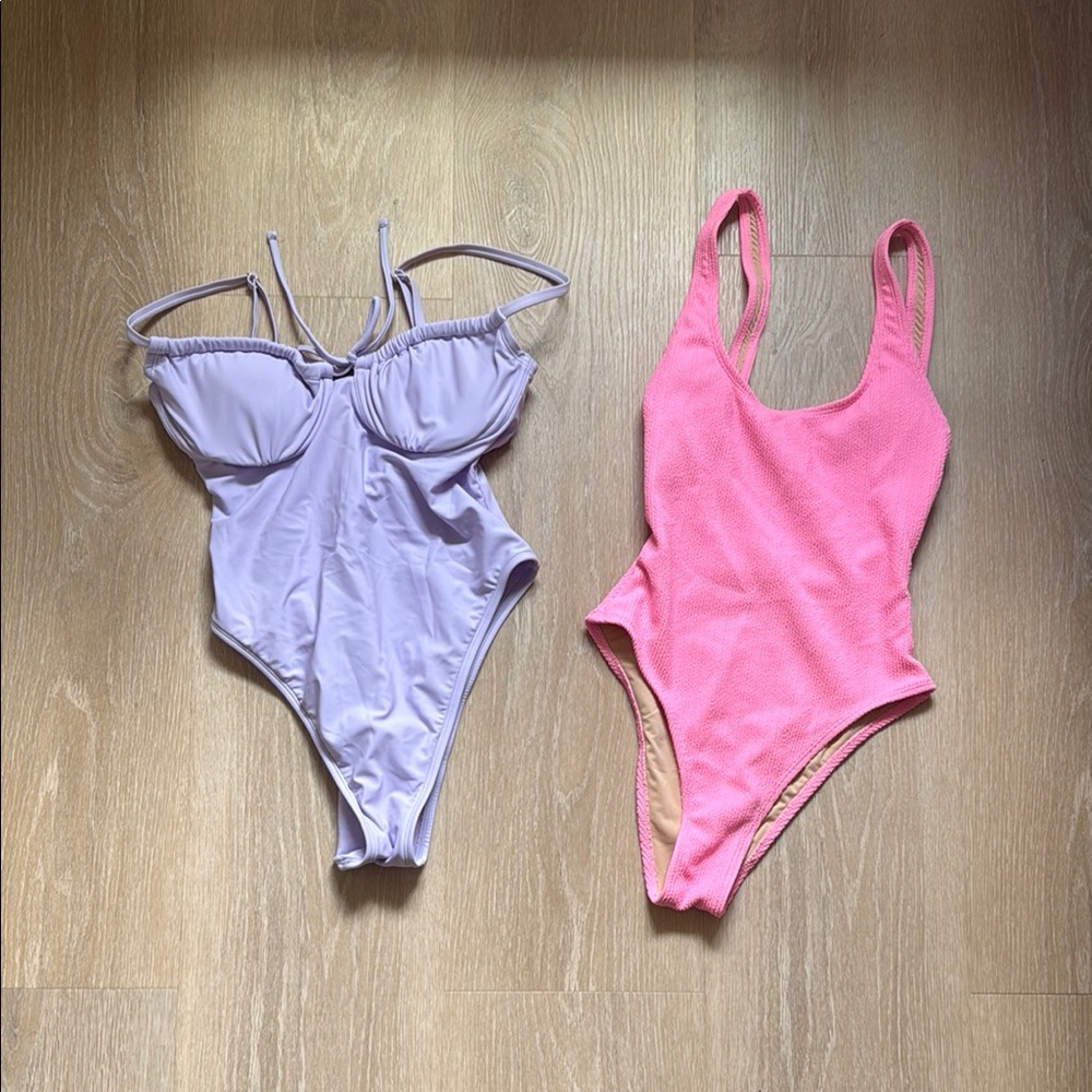 Women One Piece Swimsuit Set - Pink and Lavender